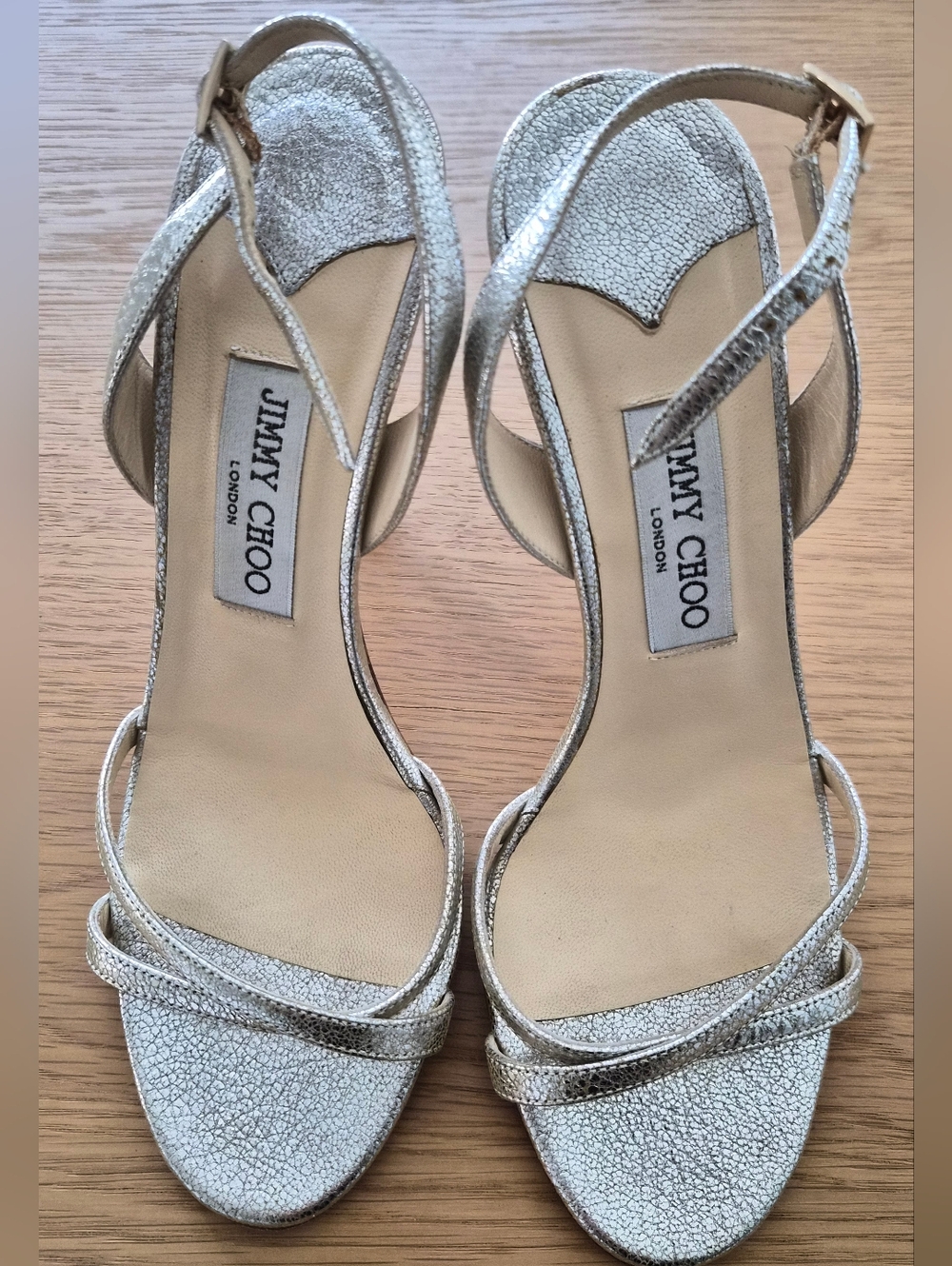 Jimmy Choo Silver Metallic Strappy Heeled Sandals